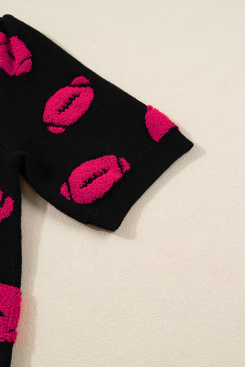 Game Day Football Jacquard Puff Sleeve Short Sleeve Sweater