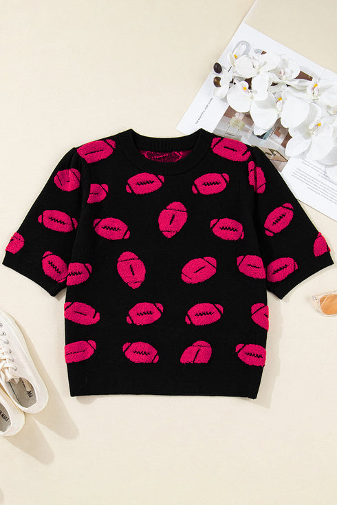 Game Day Football Jacquard Puff Sleeve Short Sleeve Sweater