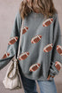 Game Day Glam Sequin Rugby Pattern Drop Shoulder Pullover Sweatshirt