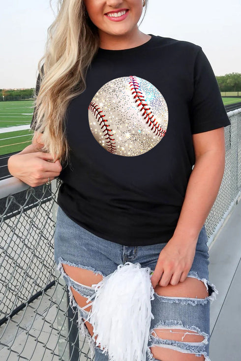 Game Day Glam Sparkle Baseball Graphic Print Tee Shirt