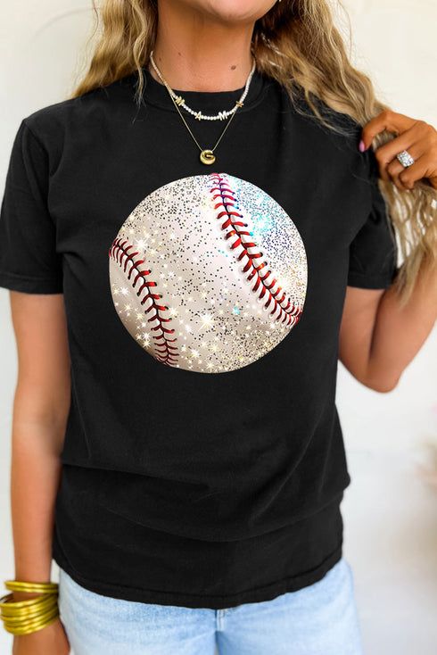 Game Day Glam Sparkle Baseball Graphic Print Tee Shirt