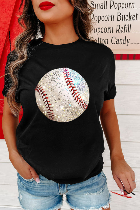 Game Day Glam Sparkle Baseball Graphic Print Tee Shirt