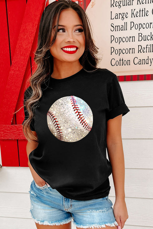 Game Day Glam Sparkle Baseball Graphic Print Tee Shirt