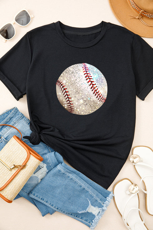 Game Day Glam Sparkle Baseball Graphic Print Tee Shirt