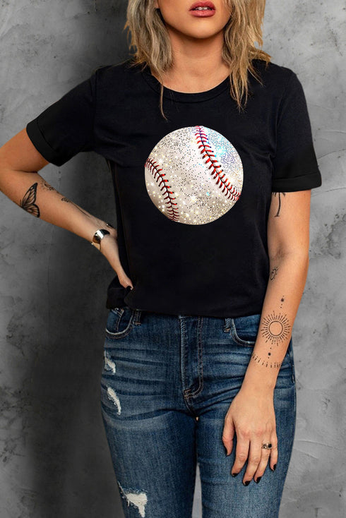 Game Day Glam Sparkle Baseball Graphic Print Tee Shirt