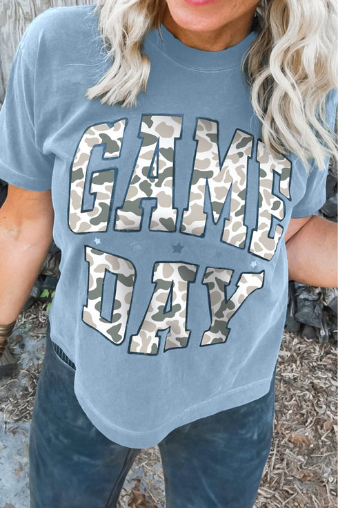 Game Day Letter Graphic Camouflage Print T Shirt