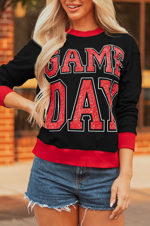Game Day Letter Graphic Varsity Stripe Baggy Sweatshirt