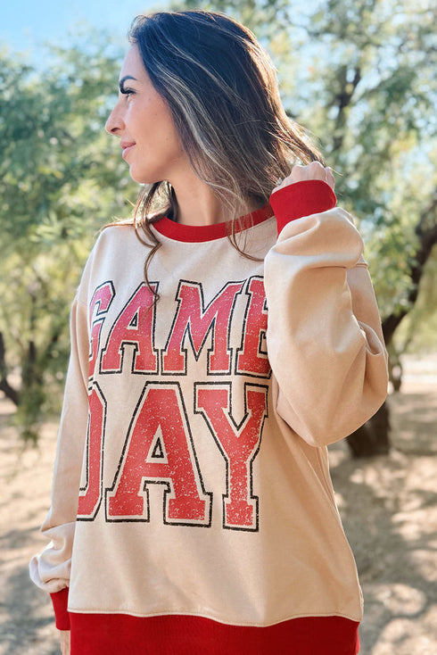 Game Day Letter Graphic Varsity Stripe Baggy Sweatshirt