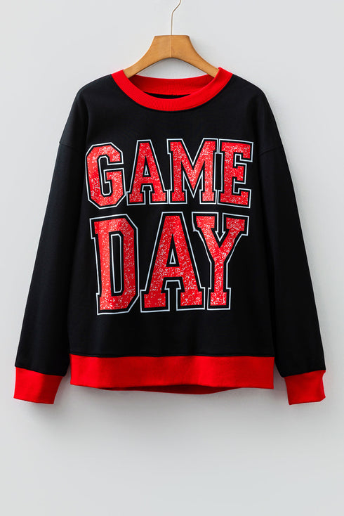 Game Day Letter Graphic Varsity Stripe Baggy Sweatshirt