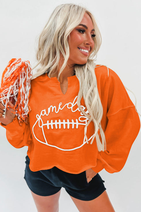 Game Day Lettering Rugby Notched Neck Sweatshirt