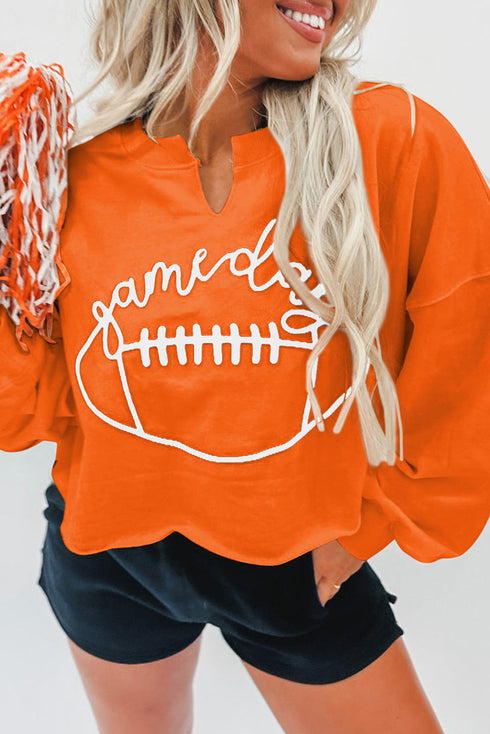 Game Day Lettering Rugby Notched Neck Sweatshirt