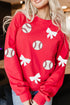 Game Day Sequin Baseball Bow Patch All Over Print Sweatshirt