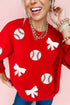 Game Day Sequin Baseball Bow Patch All Over Print Sweatshirt