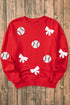 Game Day Sequin Baseball Bow Patch All Over Print Sweatshirt