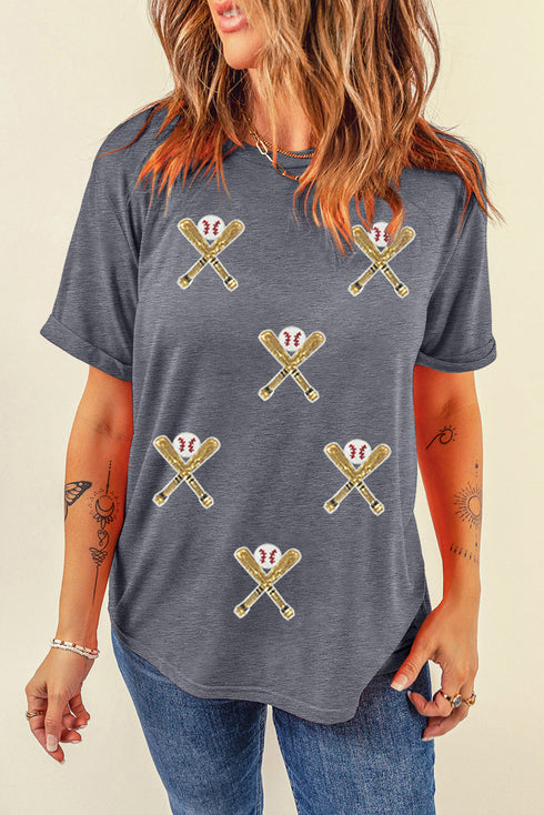 Game Day Sequin Embellished Baseball Graphic Print Tee