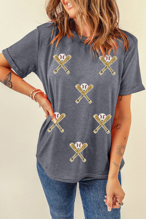 Game Day Sequin Embellished Baseball Graphic Print Tee