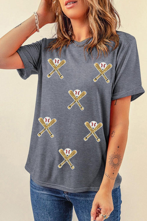 Game Day Sequin Embellished Baseball Graphic Print Tee