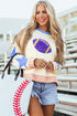 Game Day Sequin Football Graphic Star Patch Colorblock Sweatshirt