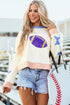 Game Day Sequin Football Graphic Star Patch Colorblock Sweatshirt
