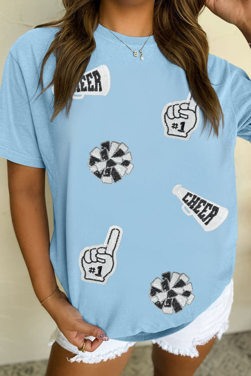 Game Day Spirit Sequin Embellished Cheer Patch Graphic Tee