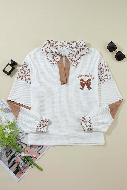 Gameday Bow Graphic Waffle Knit Collared Shirt