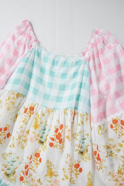 Garden Celebration Patchwork Bubble Sleeve Dress