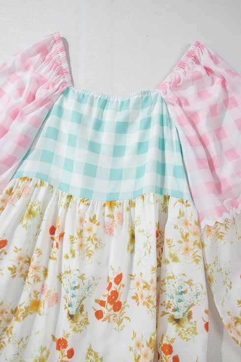 Garden Celebration Patchwork Bubble Sleeve Dress