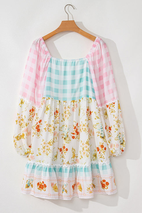 Garden Celebration Patchwork Bubble Sleeve Dress