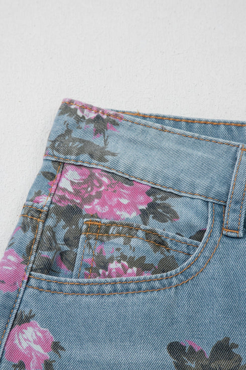 Garden Floral All Over Print Denim Bootcut Jeans