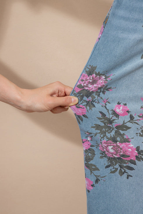 Garden Floral All Over Print Denim Bootcut Jeans
