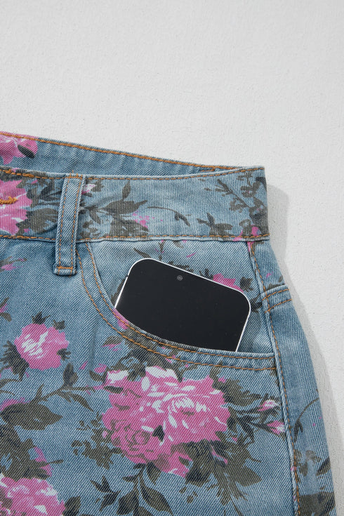 Garden Floral All Over Print Denim Bootcut Jeans