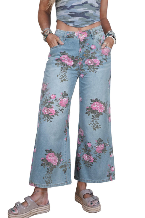 Garden Floral All Over Print Denim Bootcut Jeans