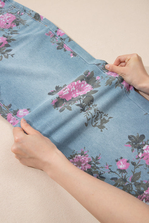 Garden Floral All Over Print Denim Bootcut Jeans