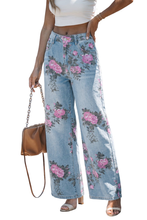 Garden Floral All Over Print Denim Bootcut Jeans