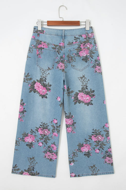 Garden Floral All Over Print Denim Bootcut Jeans