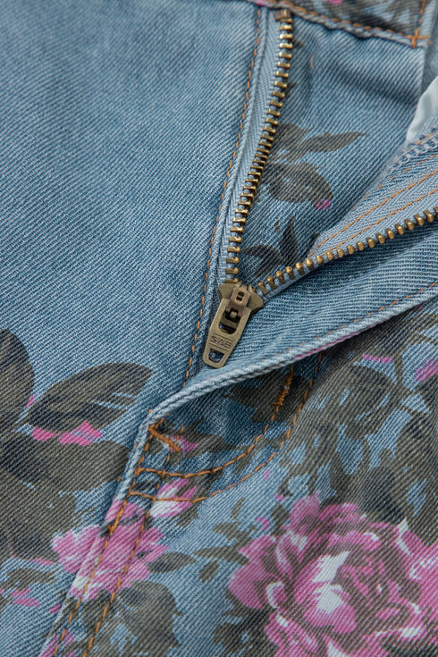 Garden Floral All Over Print Denim Bootcut Jeans