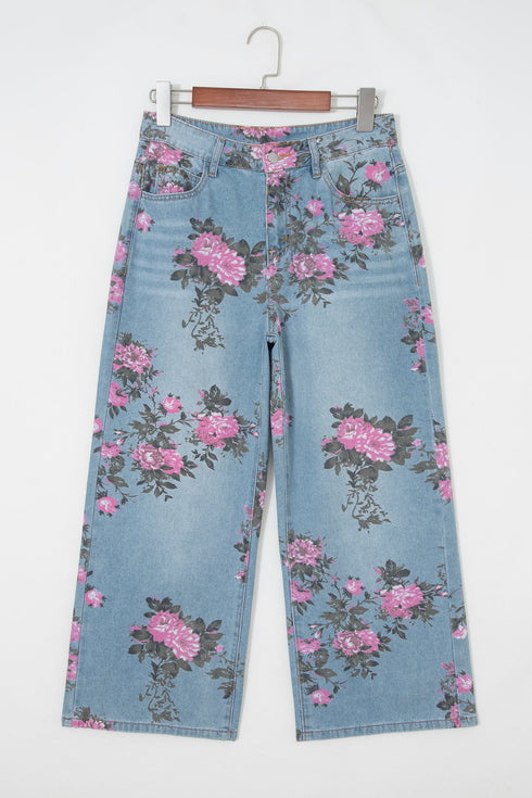 Garden Floral All Over Print Denim Bootcut Jeans