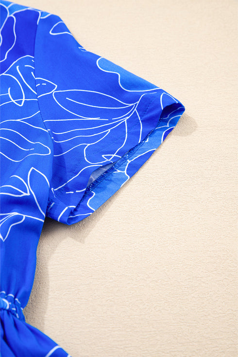 Garden Party Floral Outline Ruffle Hem Tiered Mini Dress