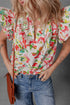 Garden Party Floral Print Flutter Sleeve Split Neck Cotton Blouse