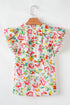Garden Party Floral Print Flutter Sleeve Split Neck Cotton Blouse