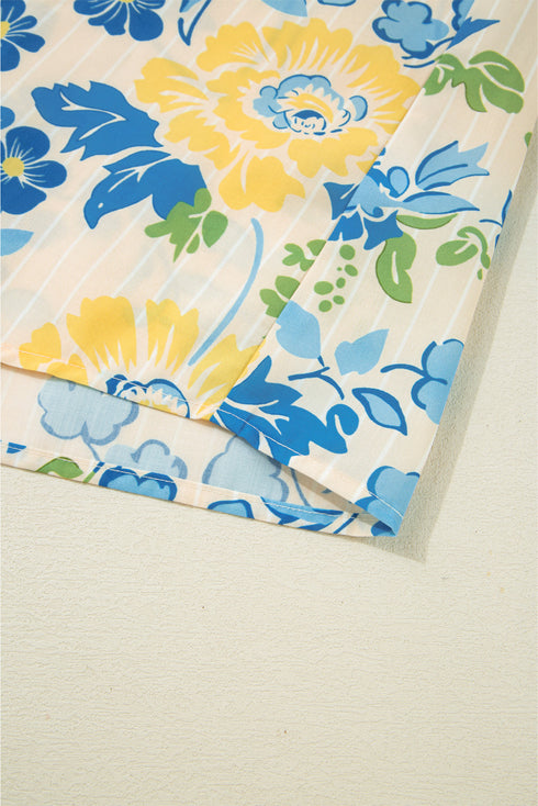 Garden Party Floral Print Puff Sleeve Button Down Shirt