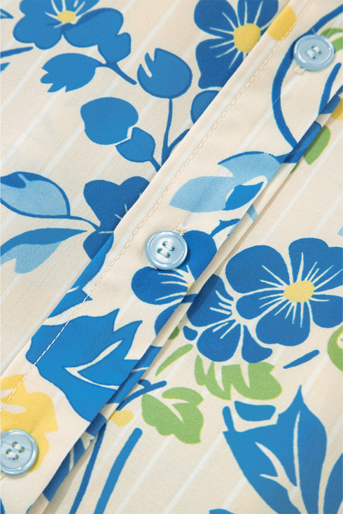 Garden Party Floral Print Puff Sleeve Button Down Shirt