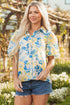 Garden Party Floral Print Puff Sleeve Button Down Shirt