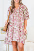 Garden Party Floral Split Neck Loose Fit Plus Mini Dress