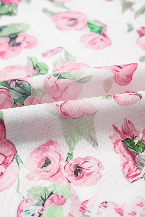 Garden Party Floral Split Neck Loose Fit Plus Mini Dress