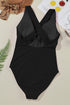 Gathered Bust Plunging Neckline Solid One Piece Swimsuit