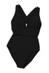 Gathered Bust Plunging Neckline Solid One Piece Swimsuit