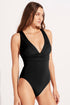 Gathered Bust Plunging Neckline Solid One Piece Swimsuit