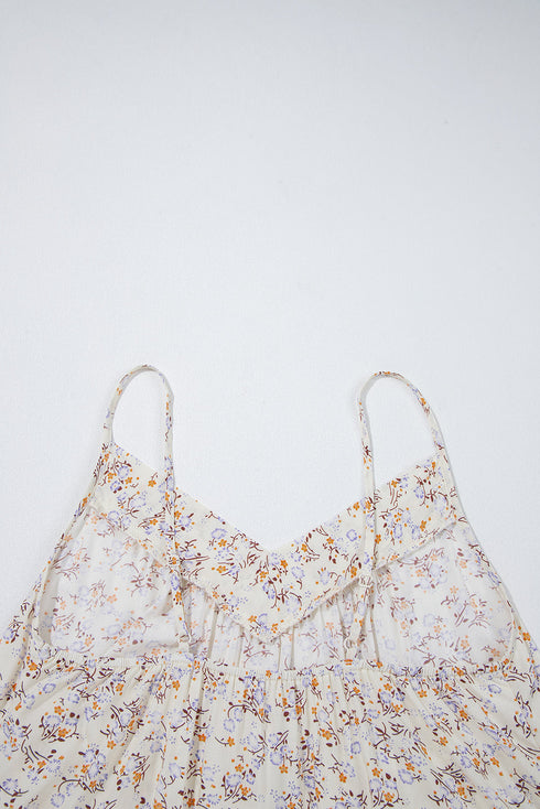 Gathered V Neck Floral Print Sleeveless Tank Top