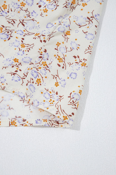 Gathered V Neck Floral Print Sleeveless Tank Top
